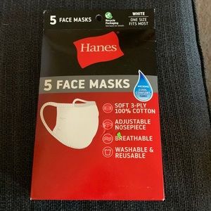 5 Face Masks Hanes 3 ply 100% cotton